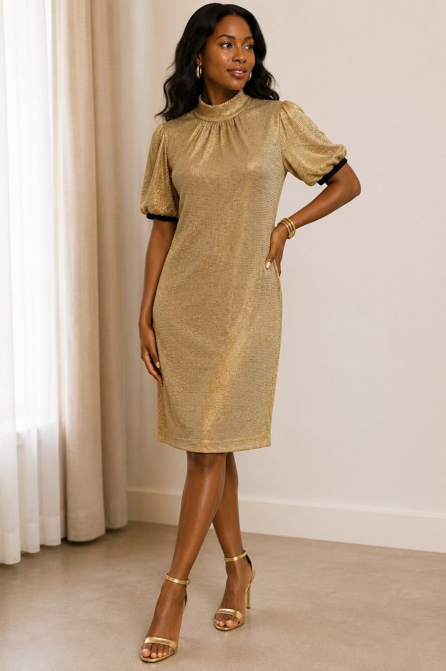 Etro Milano Vintage Gold Lurex Jersey Dress Made in Italy Size 42 Metallic